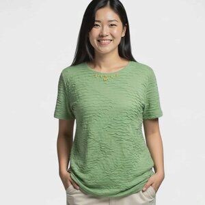 ALFRED DUNNER Women's Textured Blouse 1X Sage Beaded Casual Polyester Office